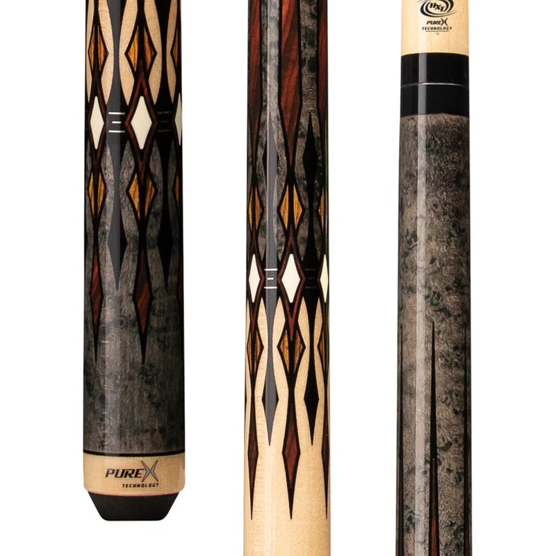 Pure X HXTE11 Grey Stained Birdseye Maple Pool Cue w/ Cocobolo Design
