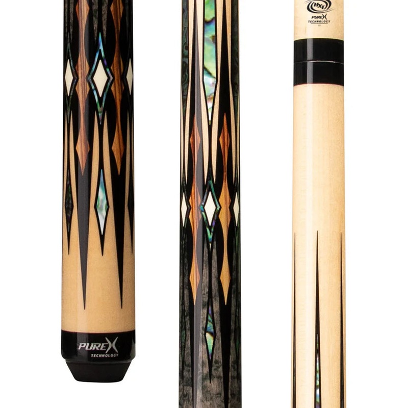 Pure X HXTE12 Natural Birdseye Maple Pool Cue w/ Grey Stained Zebrawood and Bocote Accents