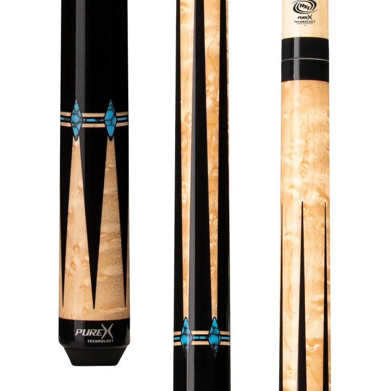 Pure X HXTE13 Natural Birdseye Maple Pool Cue w/ Black and Blue Recon Accents