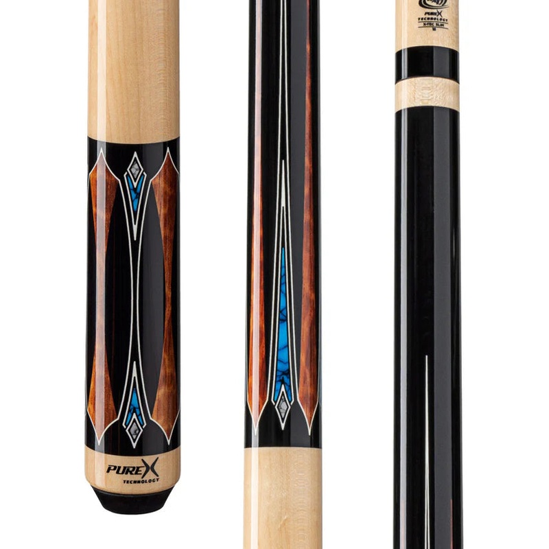 Pure X HXTE16 Midnight Black Pool Cue w/ Apitong and Blue/White Design