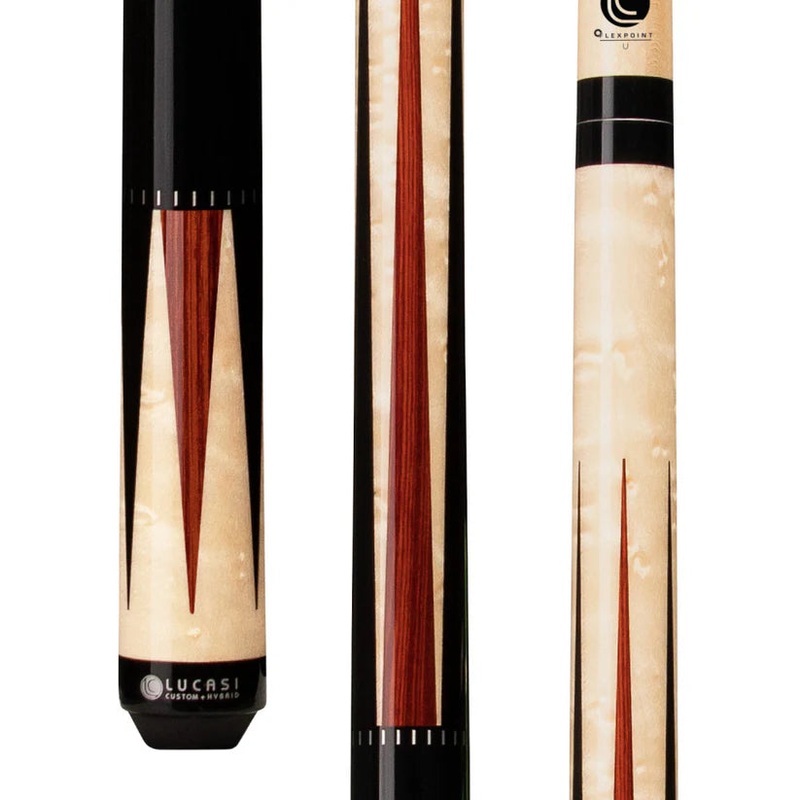 Lucasi Custom Black Onyx and Natural Birdseye Pool Cue w/ Cocobolo Inlays by Cue & Case