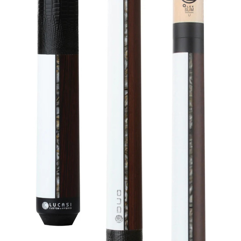 Lucasi Custom Duo Black and White Pool Cue with Embossed Leather Wrap by Cue & Case