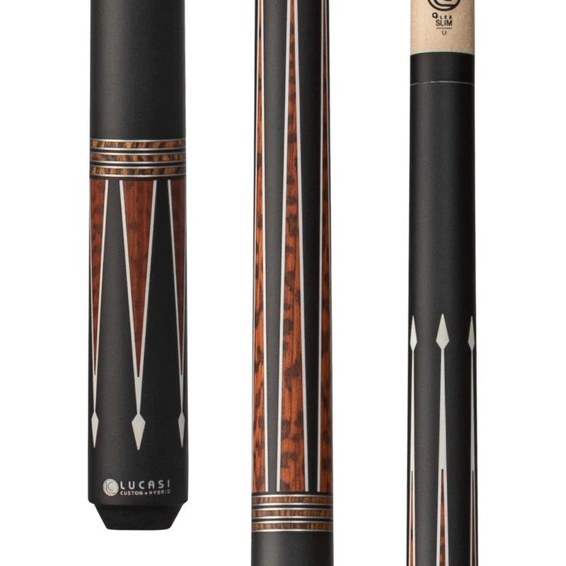 Lucasi Custom Matte Black Pool Cue with Snakewood and Zebrawood Inlays by Cue & Case