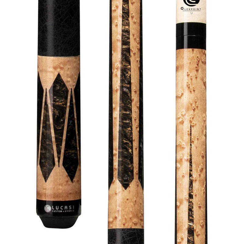 Lucasi Hybrid Pool Cue in Brazilian Birdseye Maple with Black Leather Wrap by Cue & Case