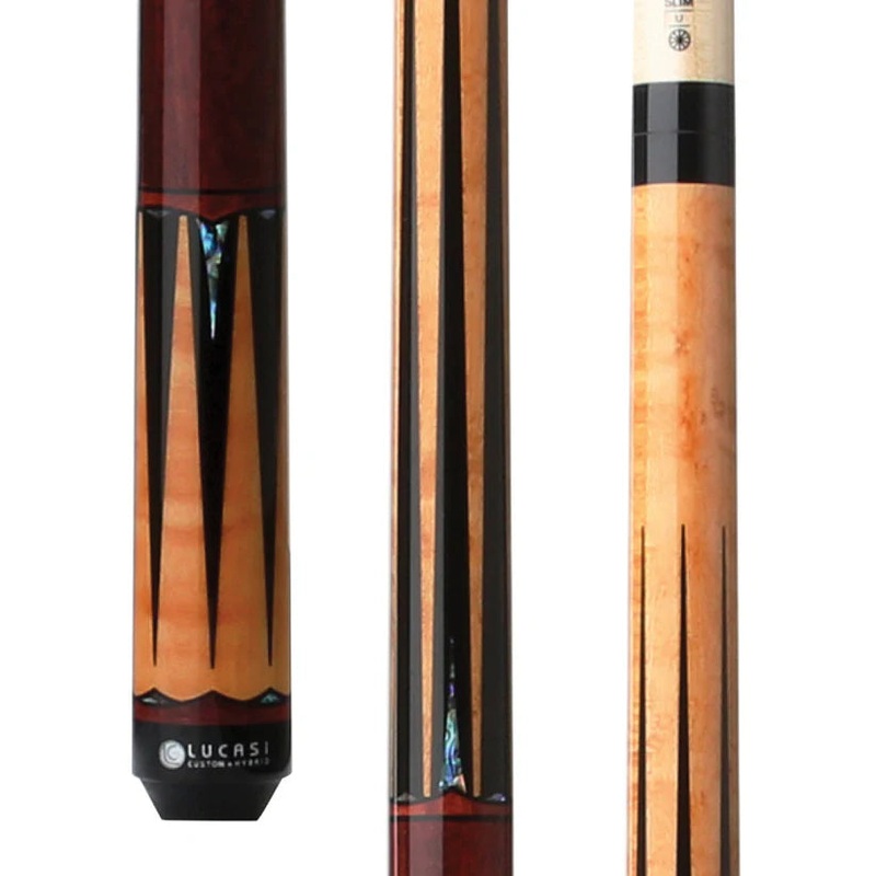 Lucasi Hybrid Pool Cue in Gold Stained Birdseye with Black and Maple Ring Accents by Cue & Case