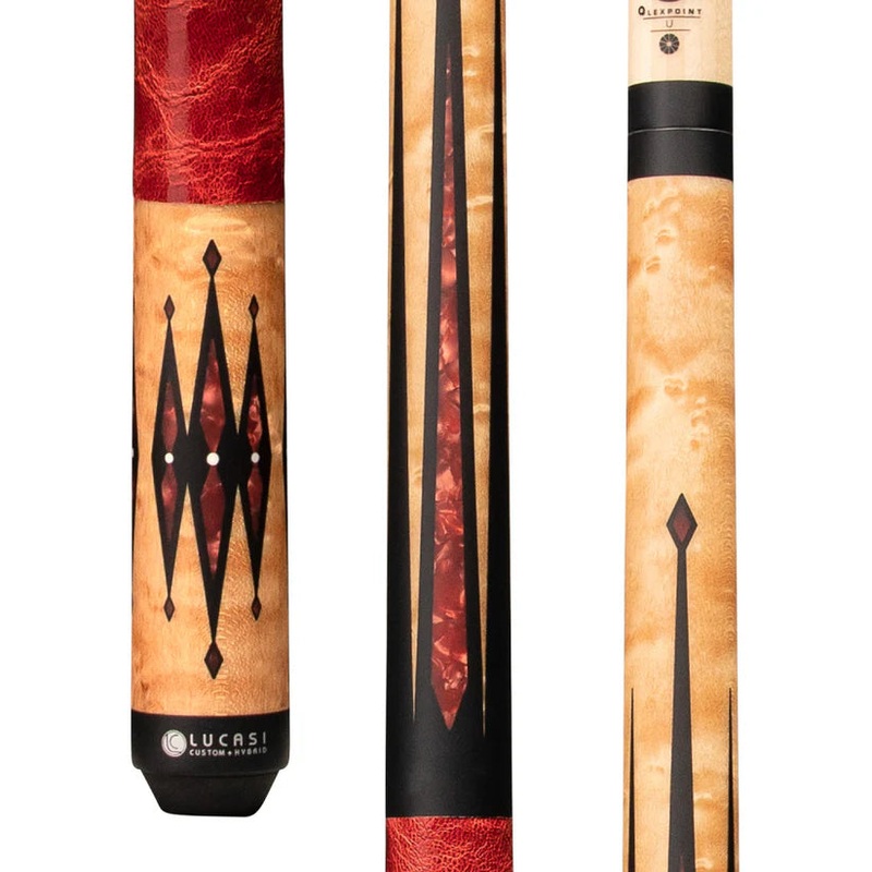 Lucasi Hybrid Pool Cue in Light Coffee Birdseye Maple with Red Jasper and Leather Wrap by Cue & Case