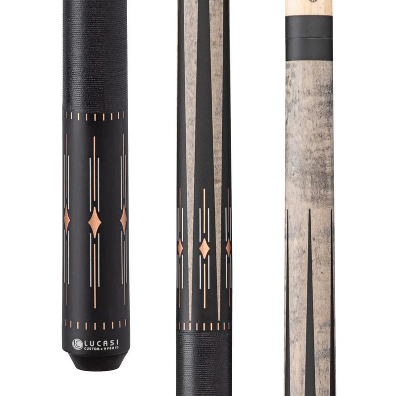Lucasi Hybrid Pool Cue in Matte Grey Wash with Birdseye and Rose Gold Inlays by Cue & Case