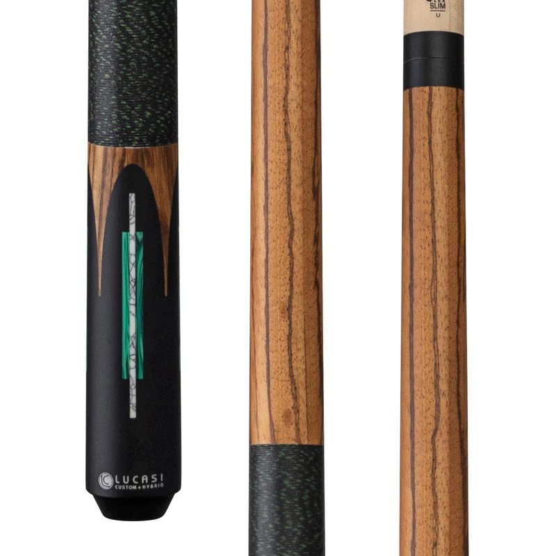 Lucasi LUX60 Pool Cue  Exotic Zebrawood with Malachite and White Inlays by Cue & Case