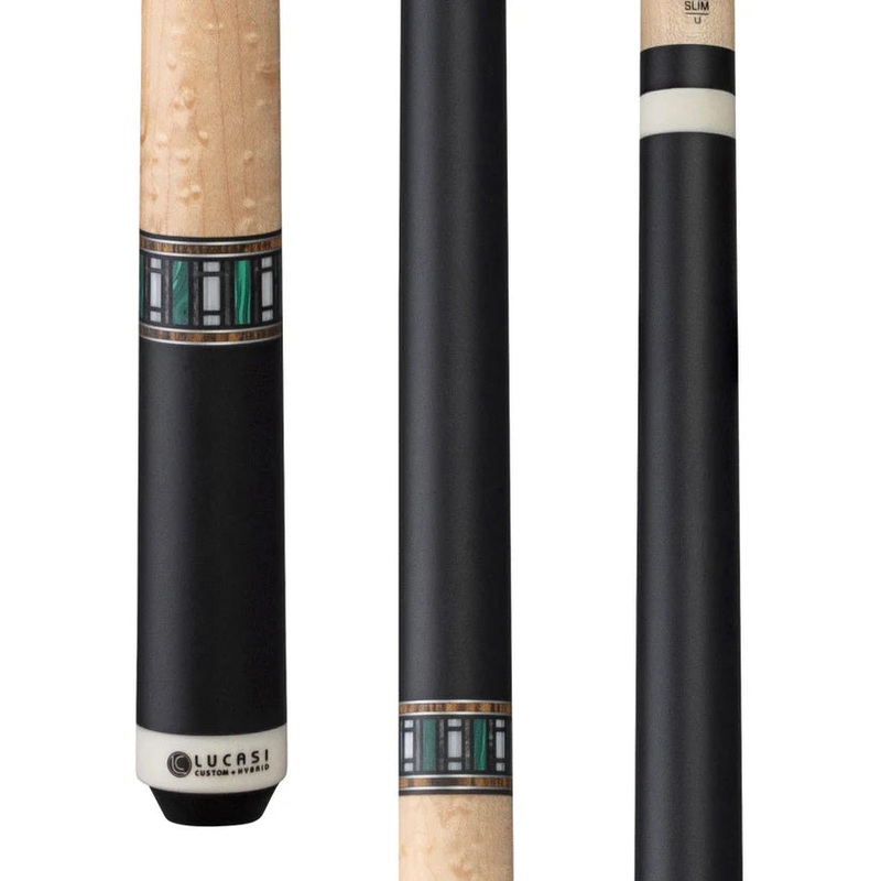 Lucasi LUX61 Pool Cue  Midnight Black with Custom Bocote and Malachite Inlays by Cue & Case