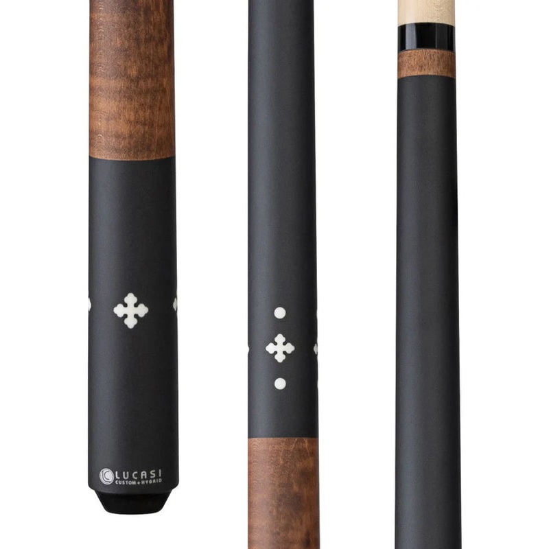 Lucasi LZC58 Custom Walnut Curly Maple Pool Cue with Matte Black and Imitation Bone Inlays by Cue & Case