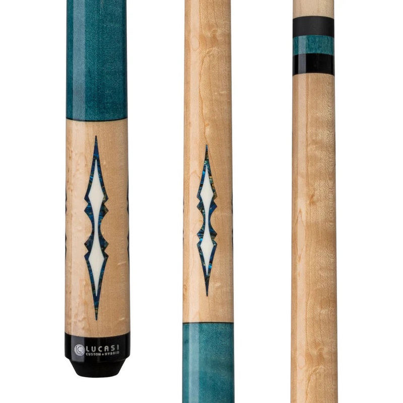 Lucasi LZC59 Custom Walnut Birdseye Pool Cue with Aquamarine and Off-White Inlays by Cue & Case
