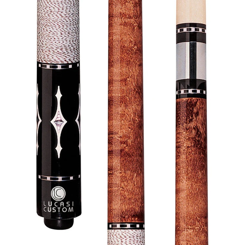 Lucasi LZE9 Custom Walnut Pool Cue with White and Brown Linen Wrap by Cue & Case