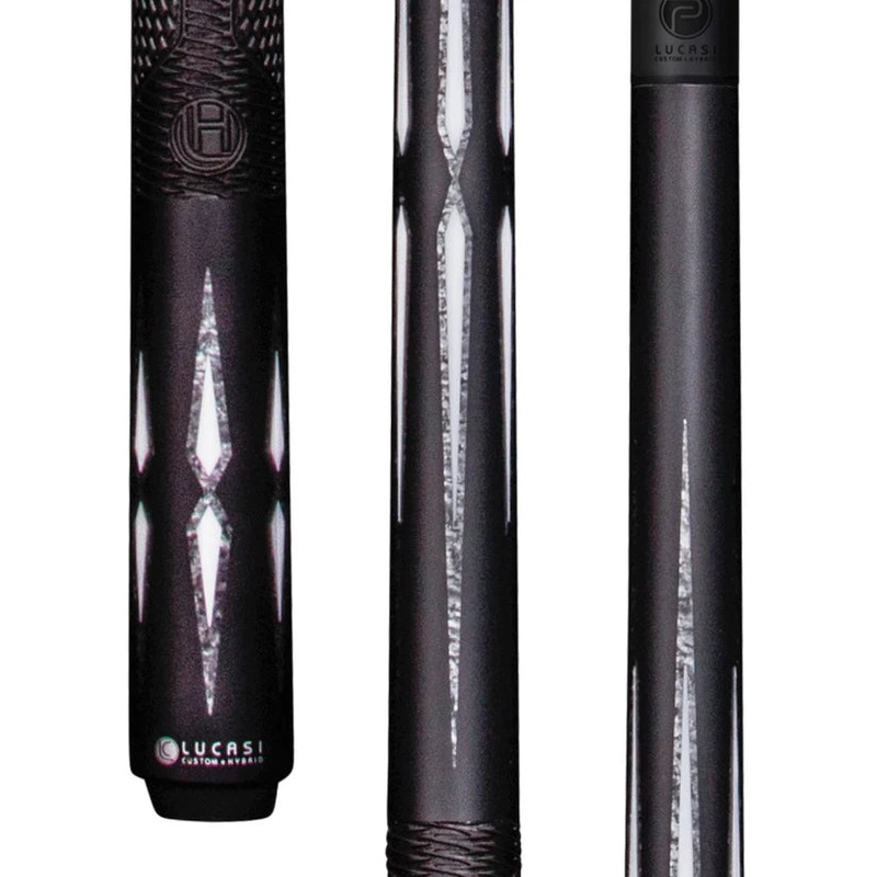 Lucasi Pinnacle Black/Imitation Bone Pool Cue with Carbon Fiber Shaft by Cue & Case