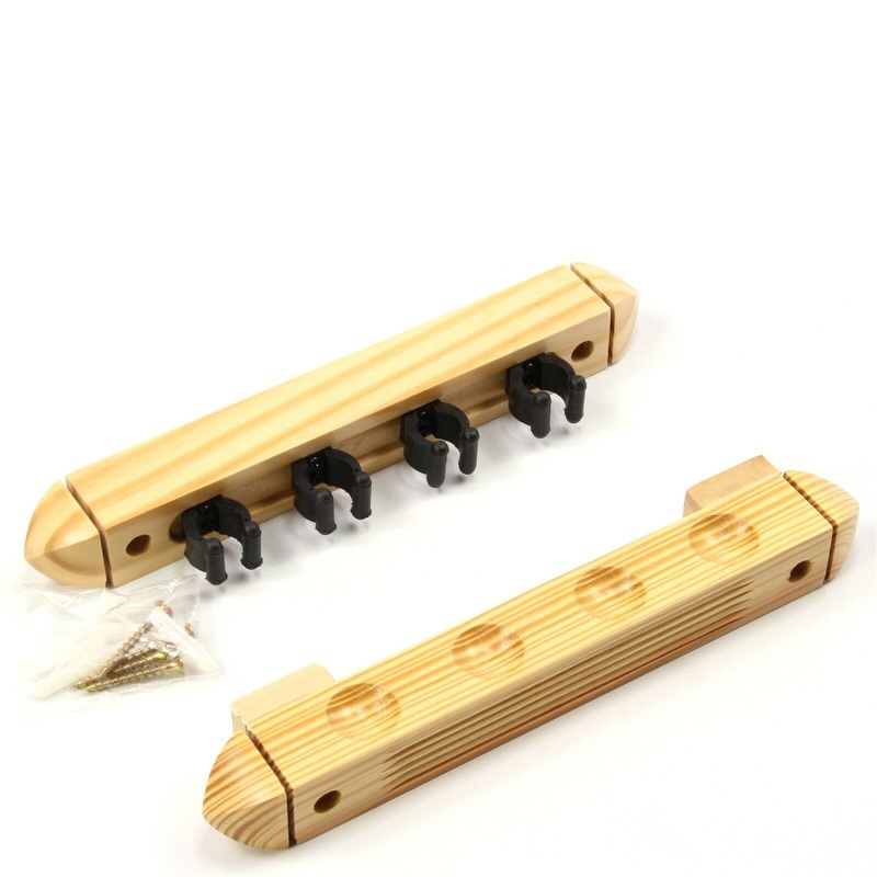 2pc OAK Colour 4 Way Plastic Clip Wall Mounted Cue Rack – holds 4 cues