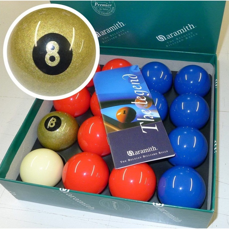 Exclusive 2″ Aramith Premier GOLDEN 8 BALL Edition Red & Blue Pool Balls