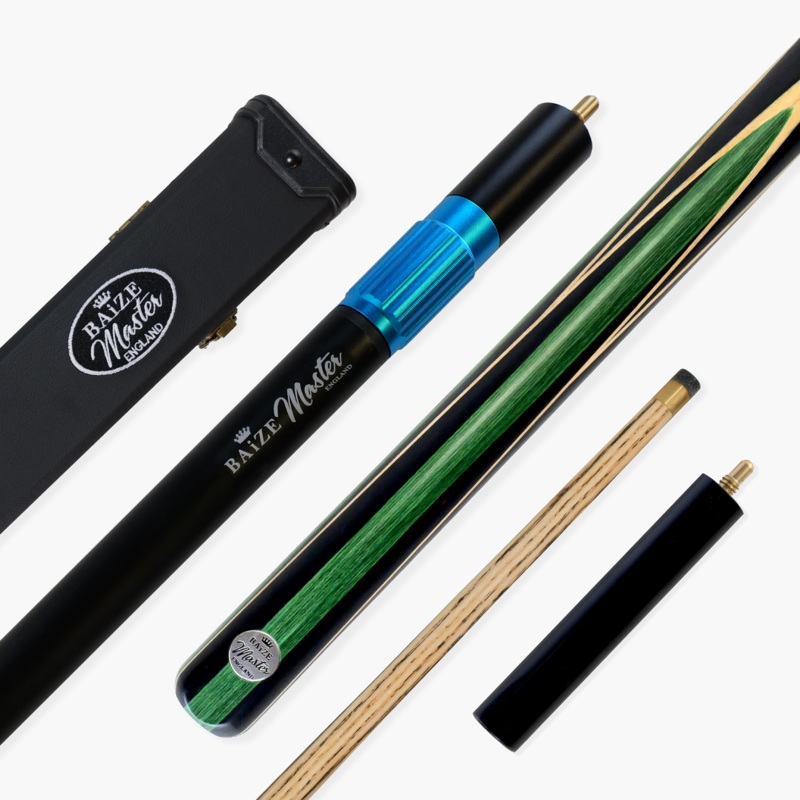 Baize Master GREEN JESTER 3/4 57 Inch Ash Snooker Pool Cue and Case Set 9.5mm Tip – With 3/4 Black Interior Case and Long Telescopic Extension