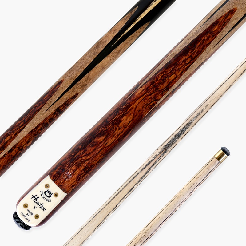 OMIN Hunter V One Piece Hand Spliced 57 Inch Ultra Luxury Professional English Pool Cue with Hand-Fitted Omin Cues Pro 8.8mm Tip  Handmade in Thailand by OMIN Cues