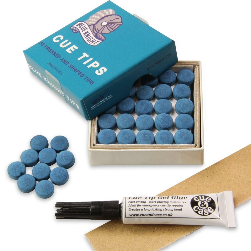 10 X 9mm Tweeten BLUE KNIGHT Leather Snooker Pool Cue Tips – FREE Sandpaper