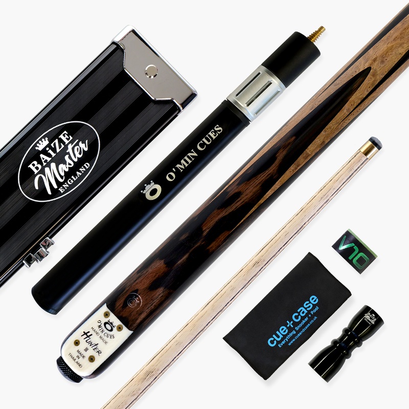 OMIN Hunter III One Piece Hand Spliced 57 Inch Ultra Luxury Professional English Pool Cue and Case Set with Hand-Fitted Omin Cues Pro 8.3mm Tip  Handmade in Thailand by OMIN Cues