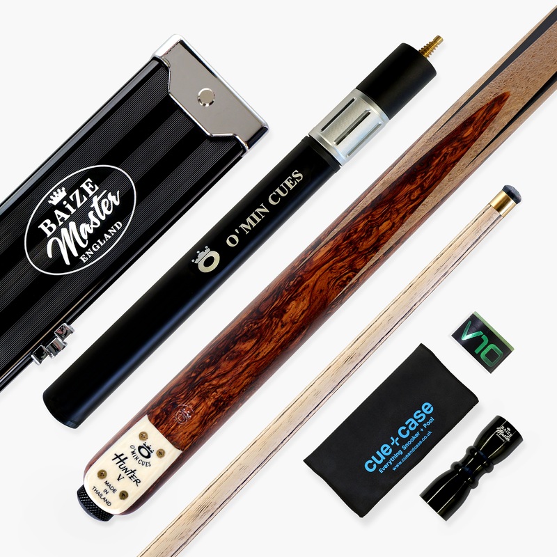 OMIN Hunter V One Piece Hand Spliced 57 Inch Ultra Luxury Professional English Pool Cue and Case Set with Hand-Fitted Omin Cues Pro 8.8mm Tip  Handmade in Thailand by OMIN Cues