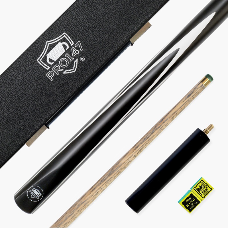PRO147 STRIKER 3/4 Standard Snooker Pool Cue and Case Set – Black Reinforced Case, Mini Butt and Chalks 9.5mm Tip