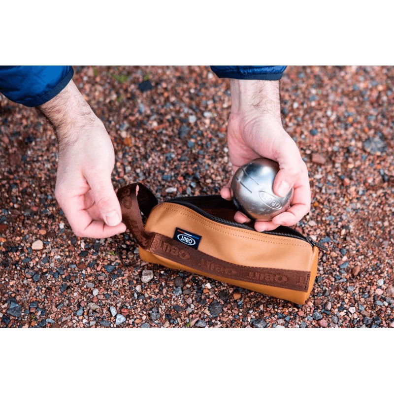 BOCCE LEATHER CASE OBUT 3 BALLS CAMEL