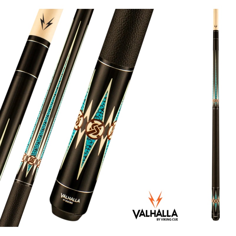 VIKING VALHALLA VA704 POOL CUE BLACK AND TURQUOISE LEATHER WRAP 13MM 19OZ