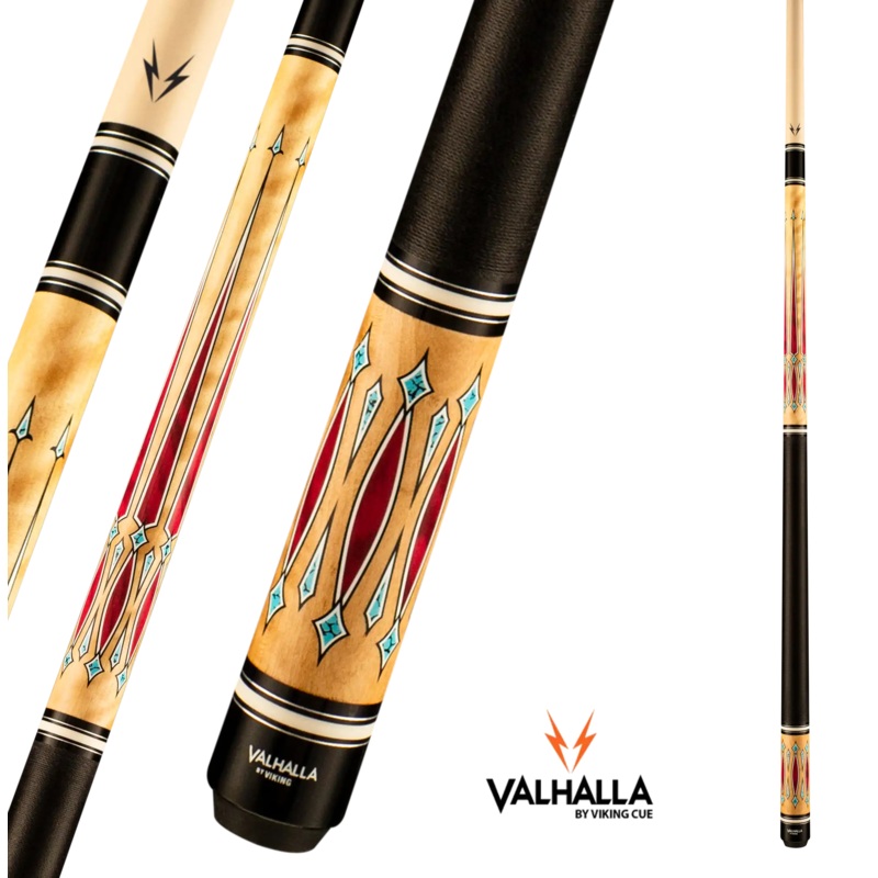 VIKING VALHALLA VA720 POOL CUE BLACK AND TURQUOISE LEATHER WRAP 13MM 19OZ