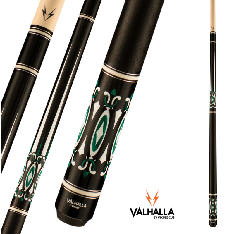 VIKING VALHALLA VA735 POOL CUE BLACK AND GREEN LINEN WRAP 13MM 19OZ