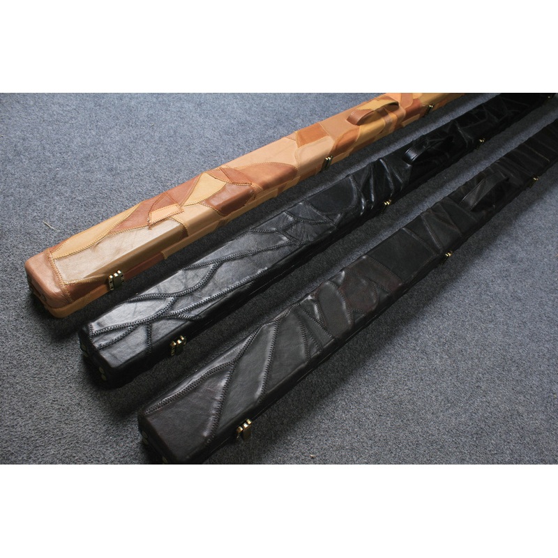 1 piece genuine leather irregular patchwork snooker cue case with 2 slots