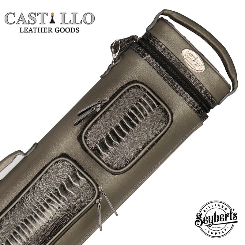 Castillo Grey Leather with Grey Ostrich Leg Accent 4×7 Hard Leather Pool Cue Case – CLG47GYGYOS