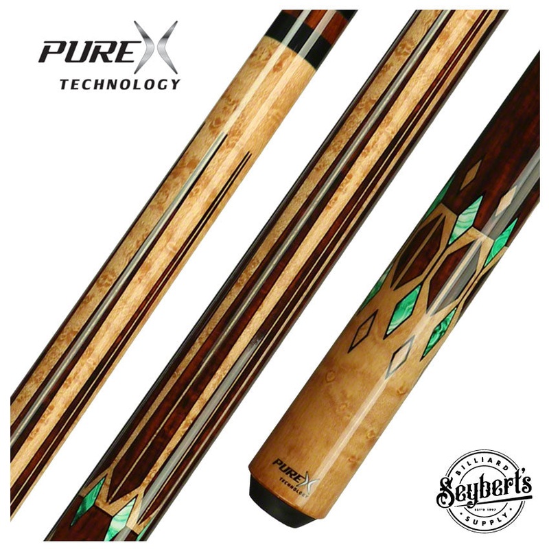 PureX Technology Pool Cue – Golden Birdseye Maple with Cocobolo and Imitation Bone Graphic Decal – HXT72