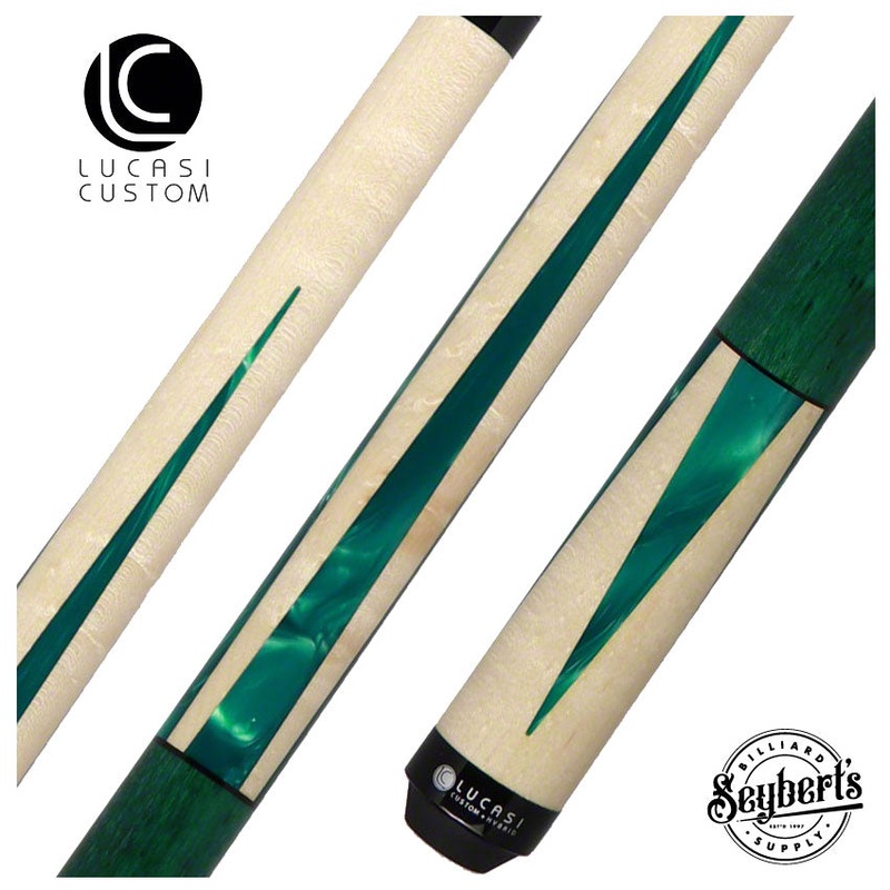 Lucasi  Zero Flexpoint Natural Birdseye Maple with Majestic Emerald Inlays and Green Birdseye Wrapless Pool Cue – LZC18