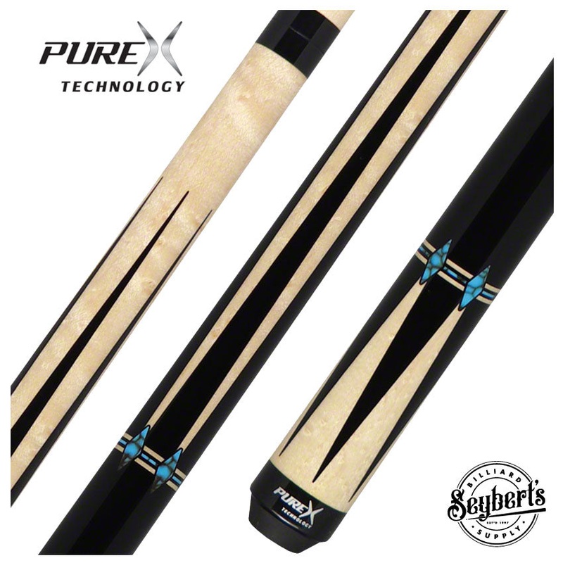 PureX Technology Pool Cue – Golden Birdseye Maple with Black and Blue Recon Graphics – HXTE13