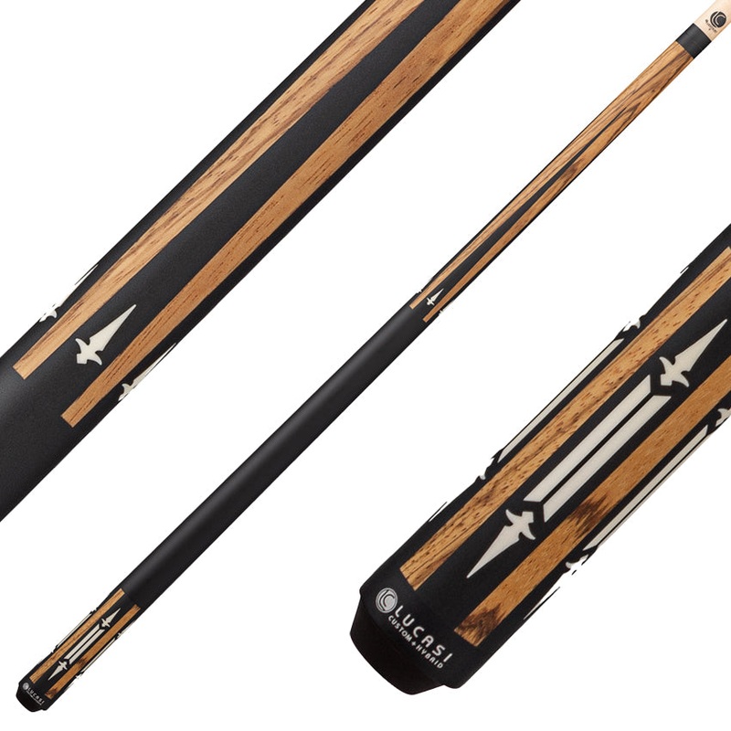 Lucasi Custom LZC62 Wrapless Pool Cue – Matte Zebrawood, Black, and White Inlays