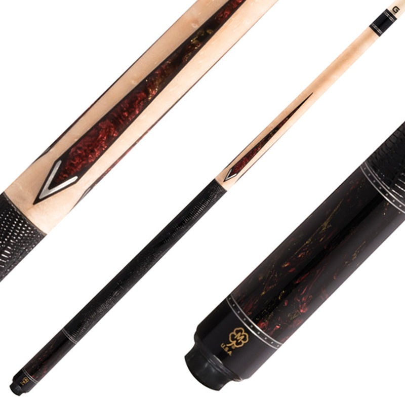 McDermott G431 G Series Pool Cue – Birdseye Maple with Brown/Red/Black Pearl Points and Lizard Leather Wrap