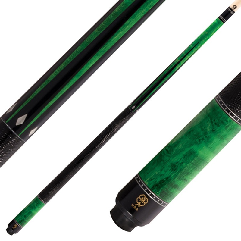 McDermott G514 G Series Pool Cue – Emerald Green-Stained Maple with Black Urethane Points and Lizard Leather Wrap