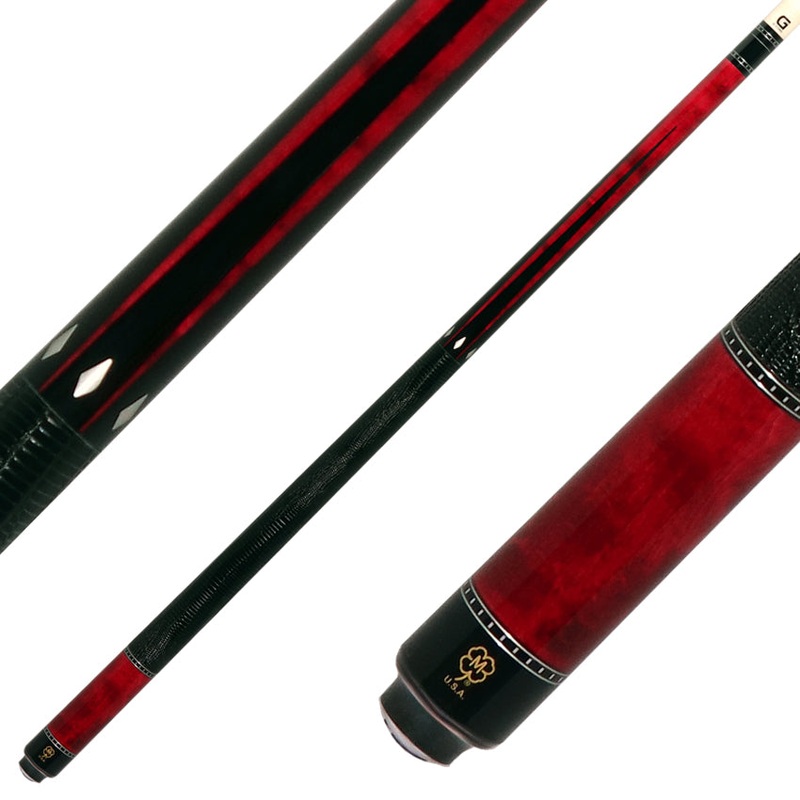 McDermott G515 G Series Pool Cue – Burgundy-Stained Maple with Black Urethane Points and Lizard Leather Wrap