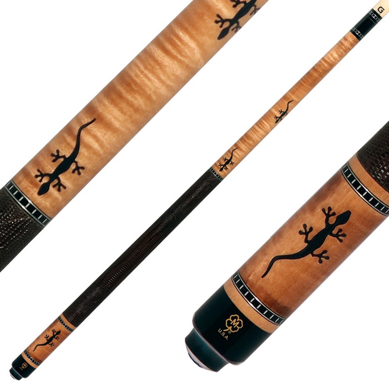 McDermott G516 G Series Pool Cue – Curly Maple with Juma Gecko Inlays and Lizard Leather Wrap