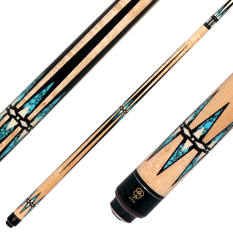 McDermott G605 G Series No Wrap Pool Cue – Maple with Black Urethane Points and Turquoise Inlays