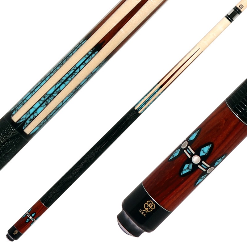 McDermott G606 G Series Pool Cue – Maple with 6 Turquoise/Cocobolo Points and Lizard Leather Wrap