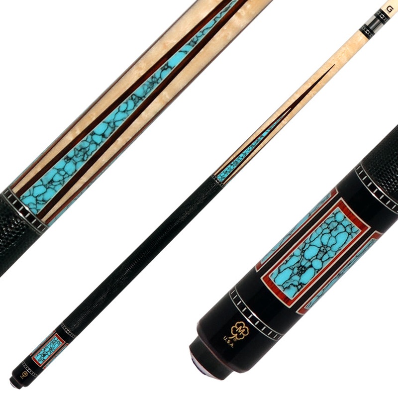 McDermott G607 G Series Pool Cue – Maple with 4 Turquoise / Cocobolo Points and Lizard Leather Wrap