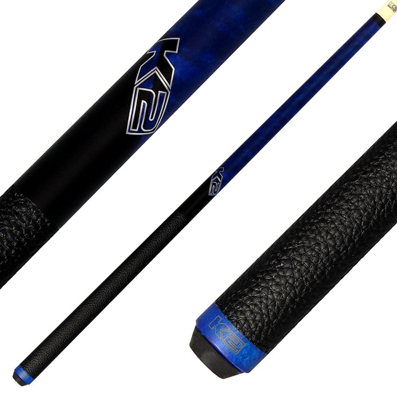 K2 KLCBL Pool Cue with Leather Wrap – Matte Blue-Stained Maple with 11.75mm LD Shaft