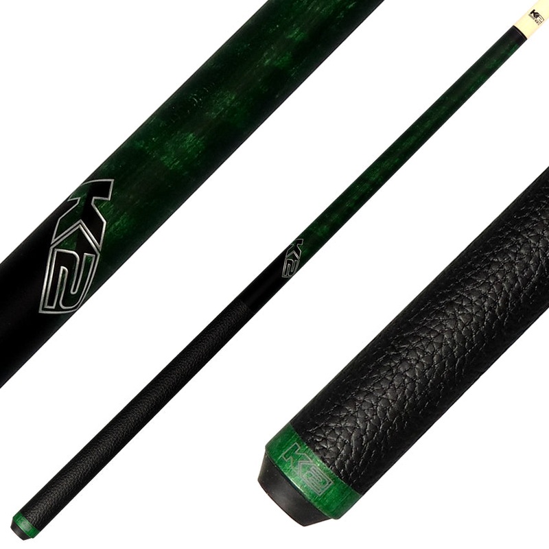 K2 KLCGN Pool Cue with Leather Wrap – Matte Green-Stained Maple with 12.50mm LD Shaft