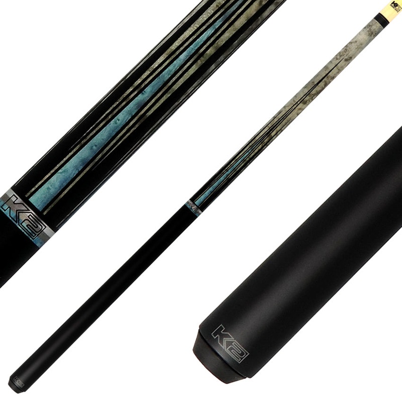 K2 KLLE1N No Wrap Graphic Pool Cue – Matte Gray-Stained Maple and Blue Points with 12.50mm LD Shaft