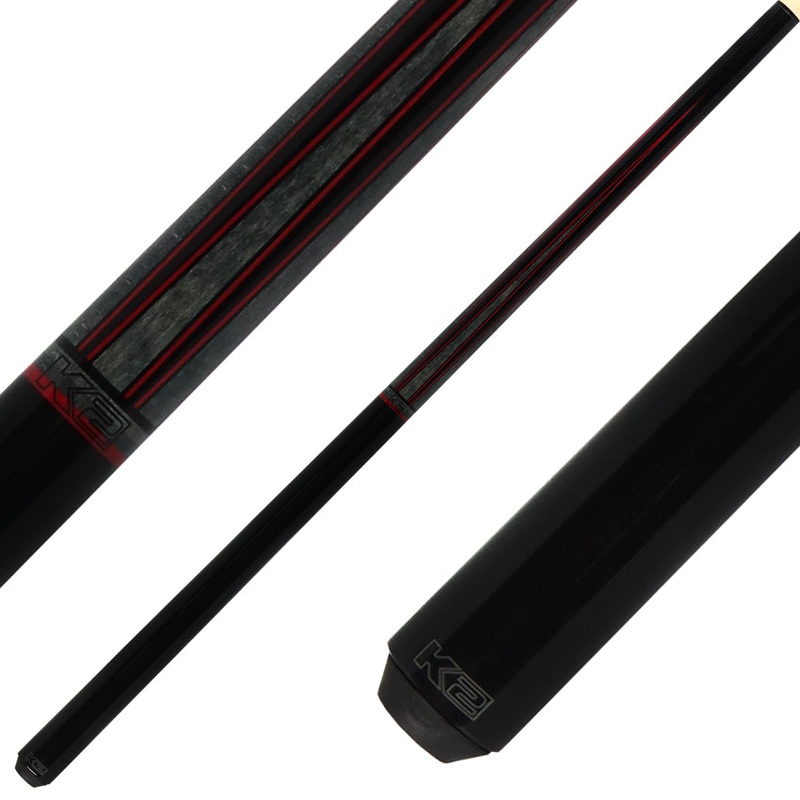 K2 KLLE2N No Wrap Graphic Pool Cue – Black with Gray/Red Points Graphic with 12.50mm LD Shaft