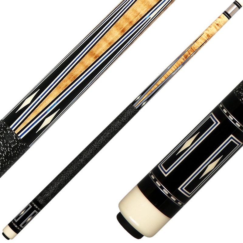 J Pechauer P16R Pro Series Pool Cue – Natural Stain with Blue Framed Black Points
