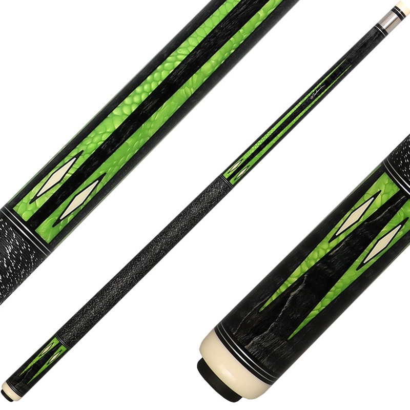 J Pechauer P19C-G Pro Series Pool Cue – Ebony Stain with Green Avorion Points