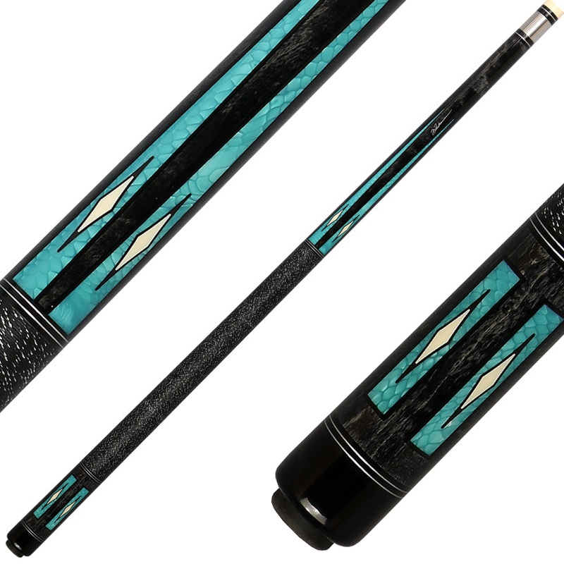 J Pechauer P20C-AQ Pro Series Pool Cue – Charcoal Stain with Aquamarine Avorion Points