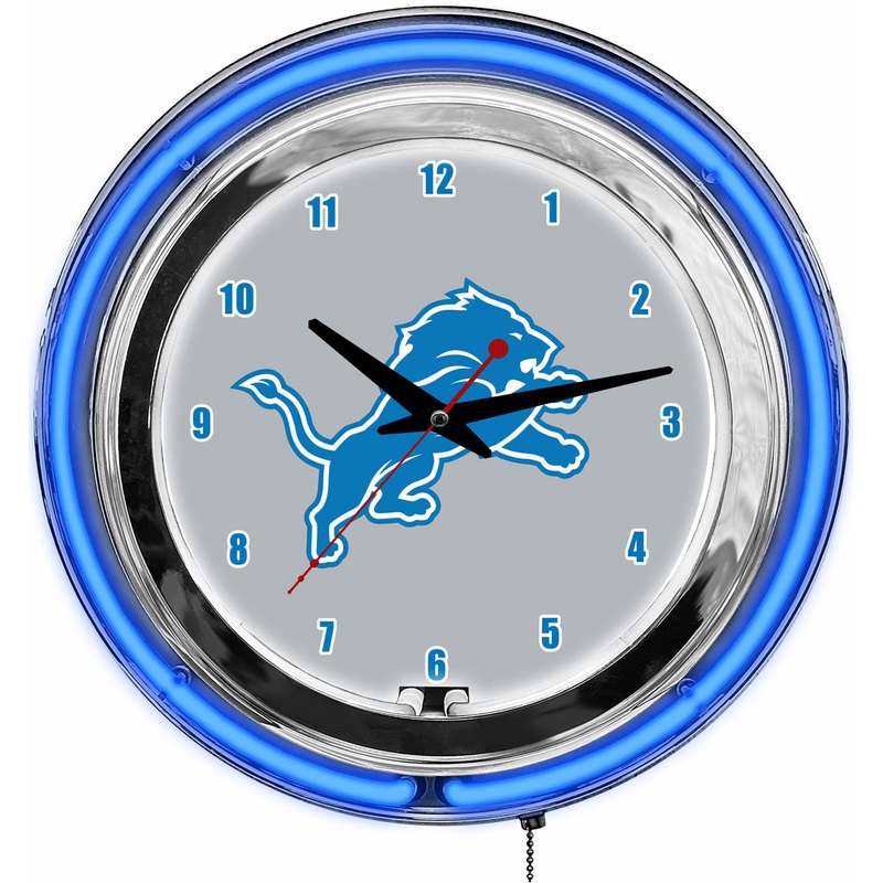 Detroit Lions Clock Neon 14″